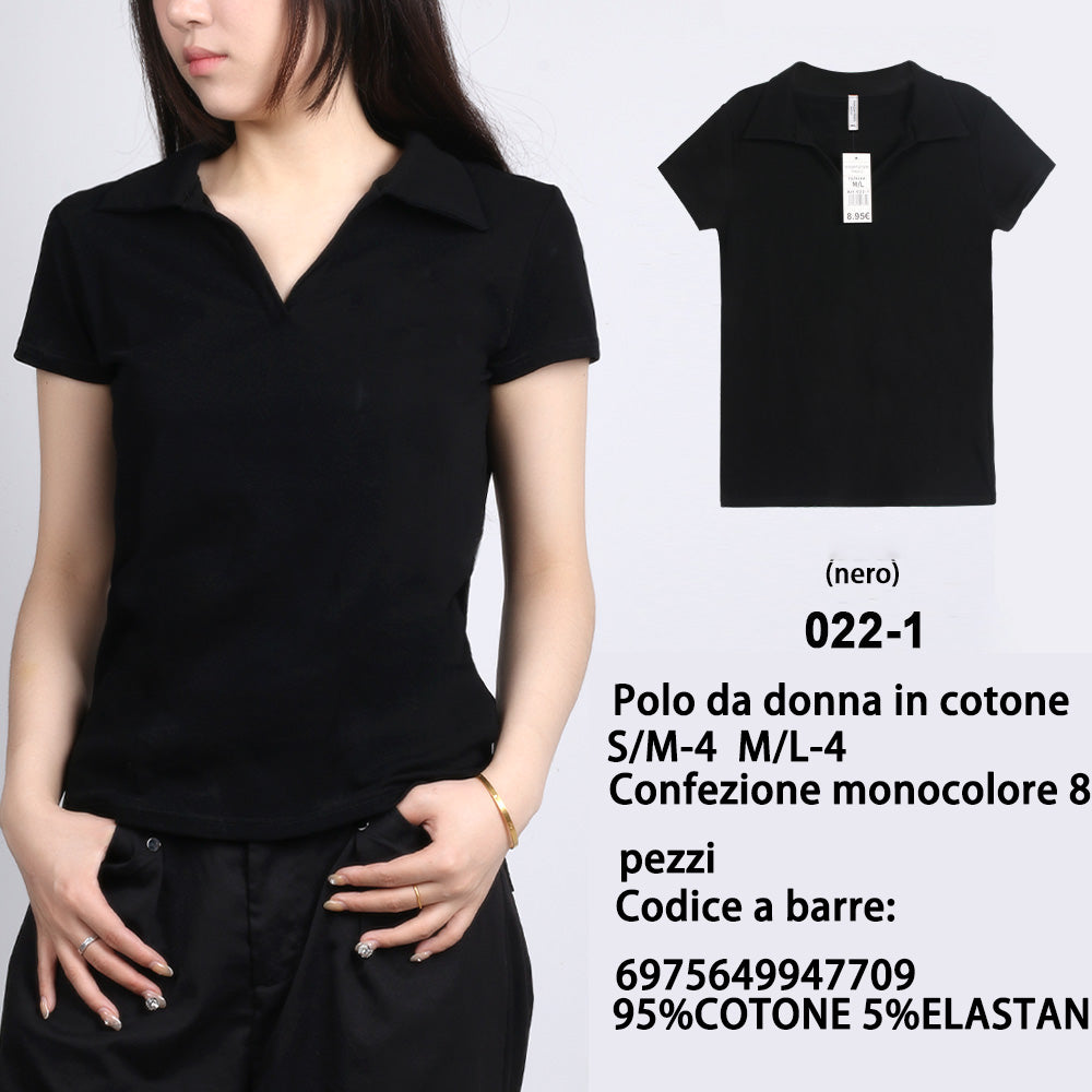 Polo in Cotone Pettinato in Cotone Elasticità Elevata da Donna Nero