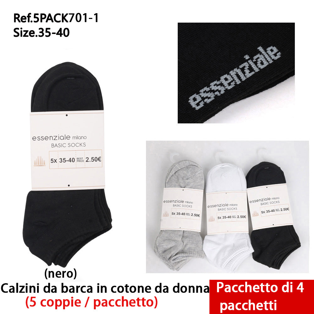 Calzini Invisibili da Donna Nero - Confezione 5 Pz