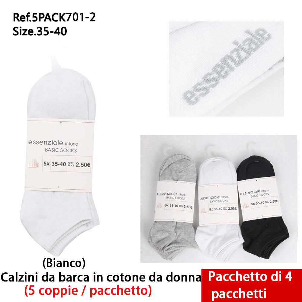 Calzini Invisibili da Donna Bianco - Confezione 5 Pz