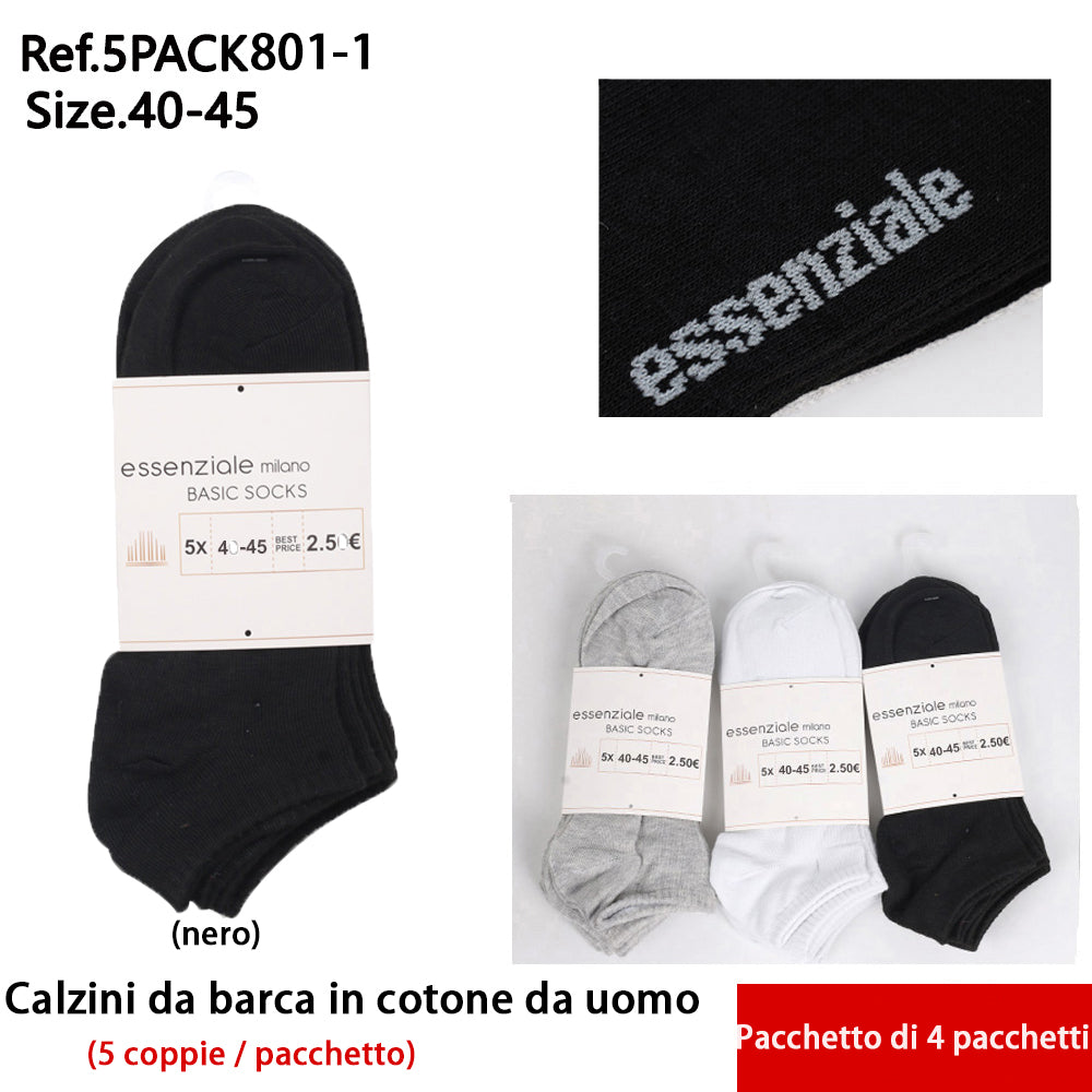 Calzini Invisibili da Uomo Nero - Confezione 5 Pz