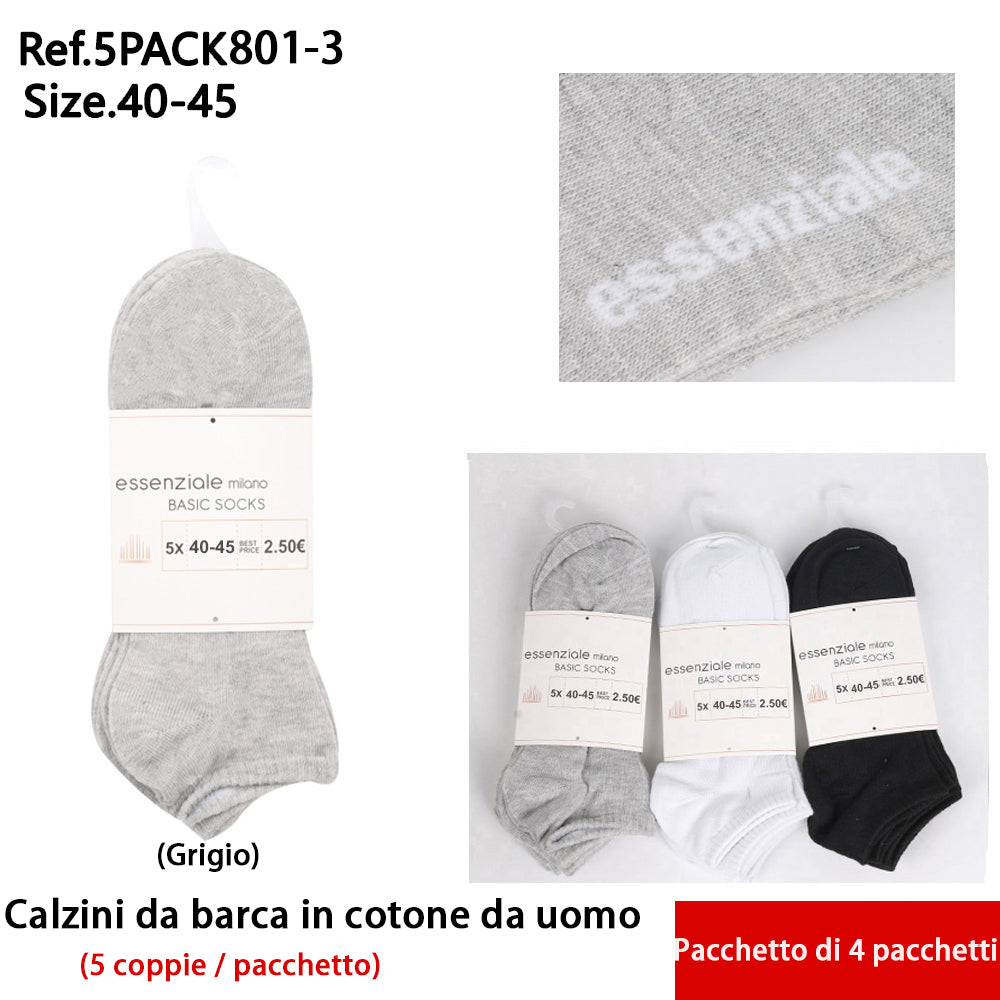 Calzini Invisibili da Uomo Grigio - Confezione 5 Pz