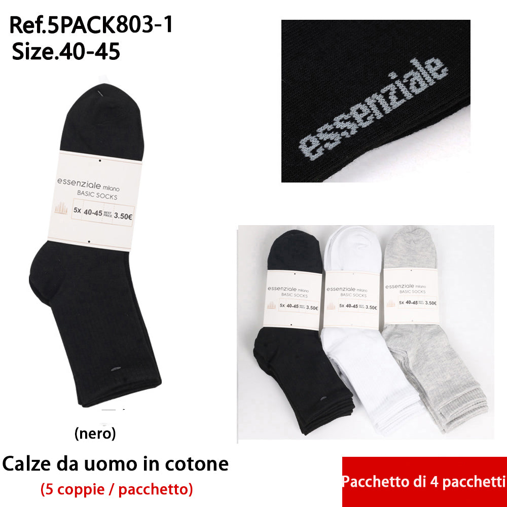 Calze Lunghe da Uomo Nero - Confezione 5 Pz