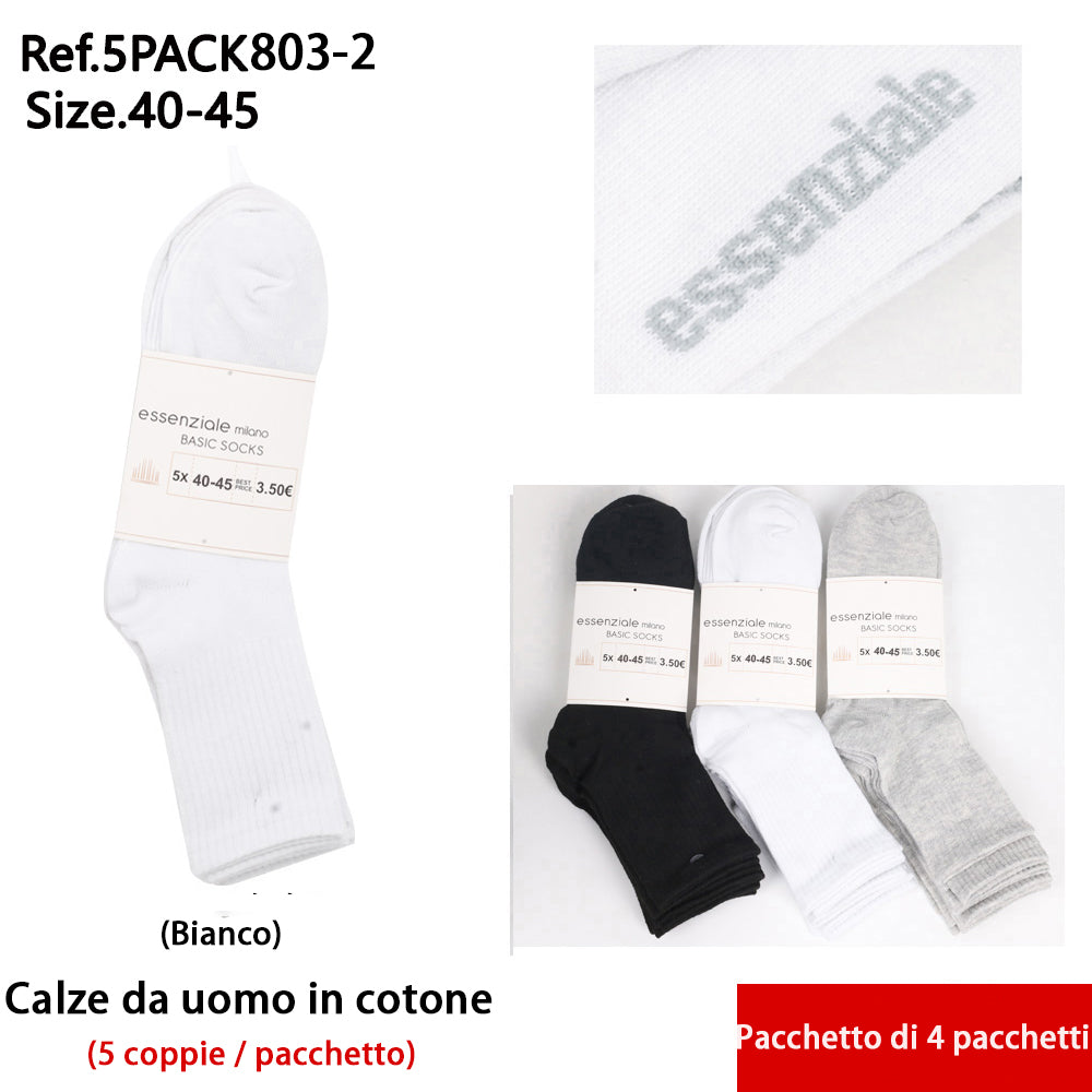 Calze Lunghe da Uomo Bianco - Confezione 5 Pz