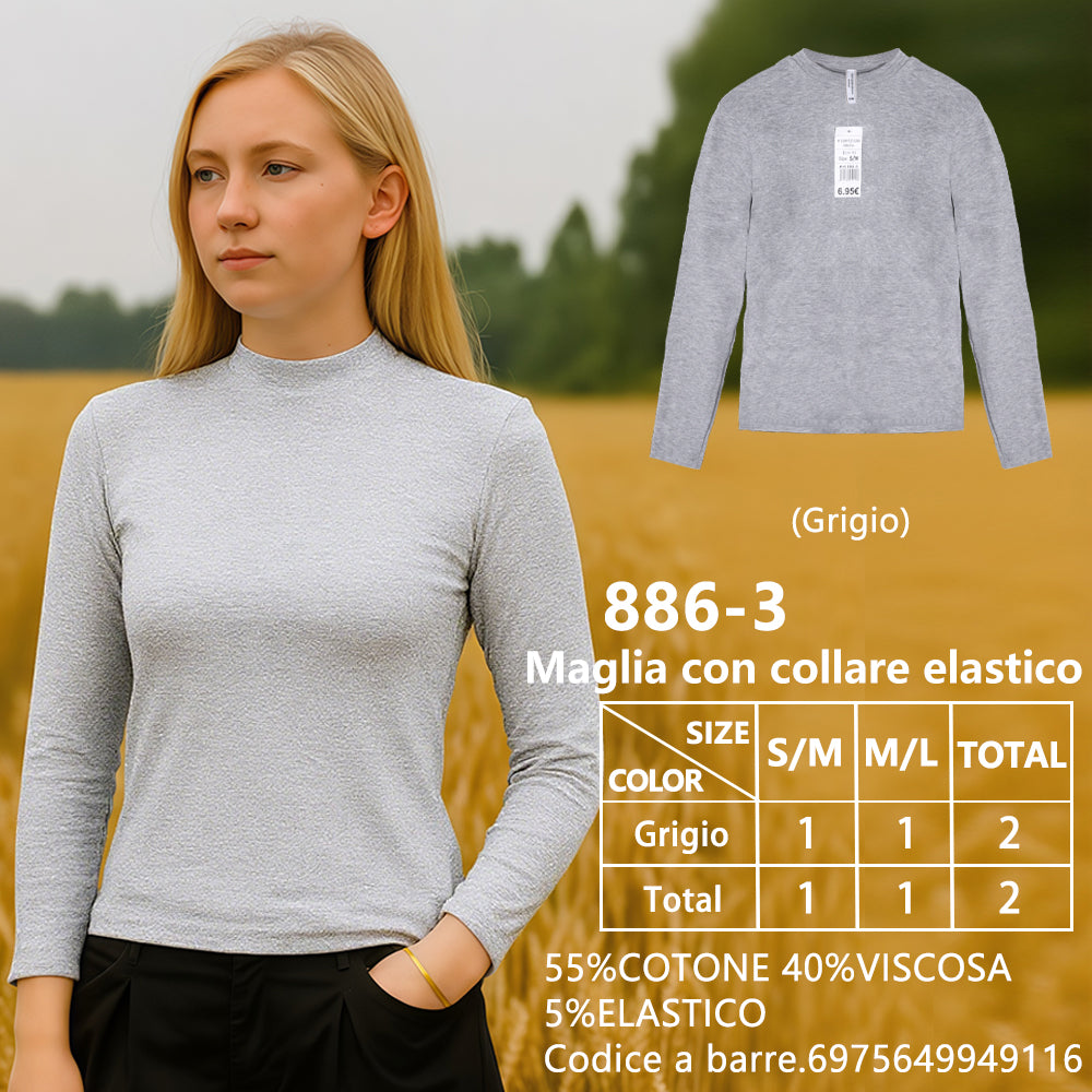 Maglia Slim Collo Alto a Costine Grigio