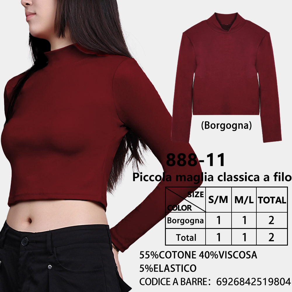 Maglia Collo Alto Piccolo Corto Collo Alto a Costine Rosso