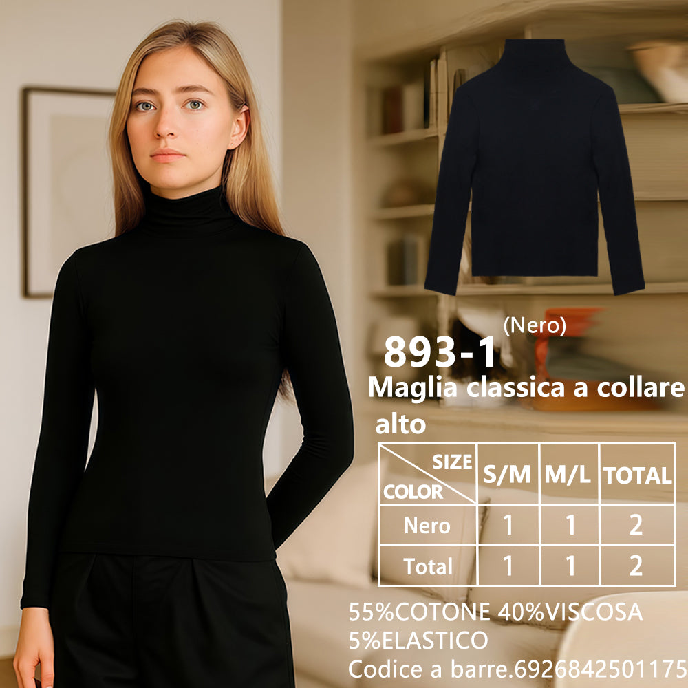 Maglia Collo Alto a Costine Nero