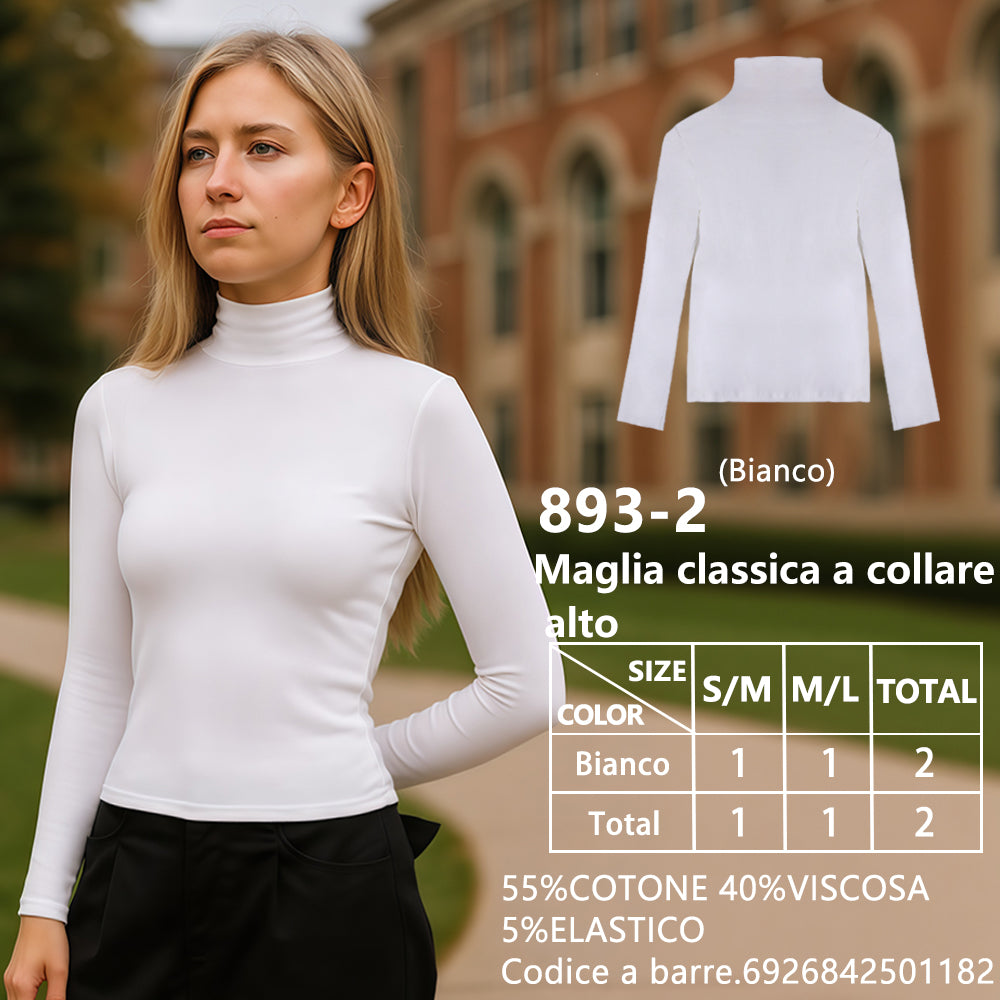 Maglia Collo Alto a Costine Bianco
