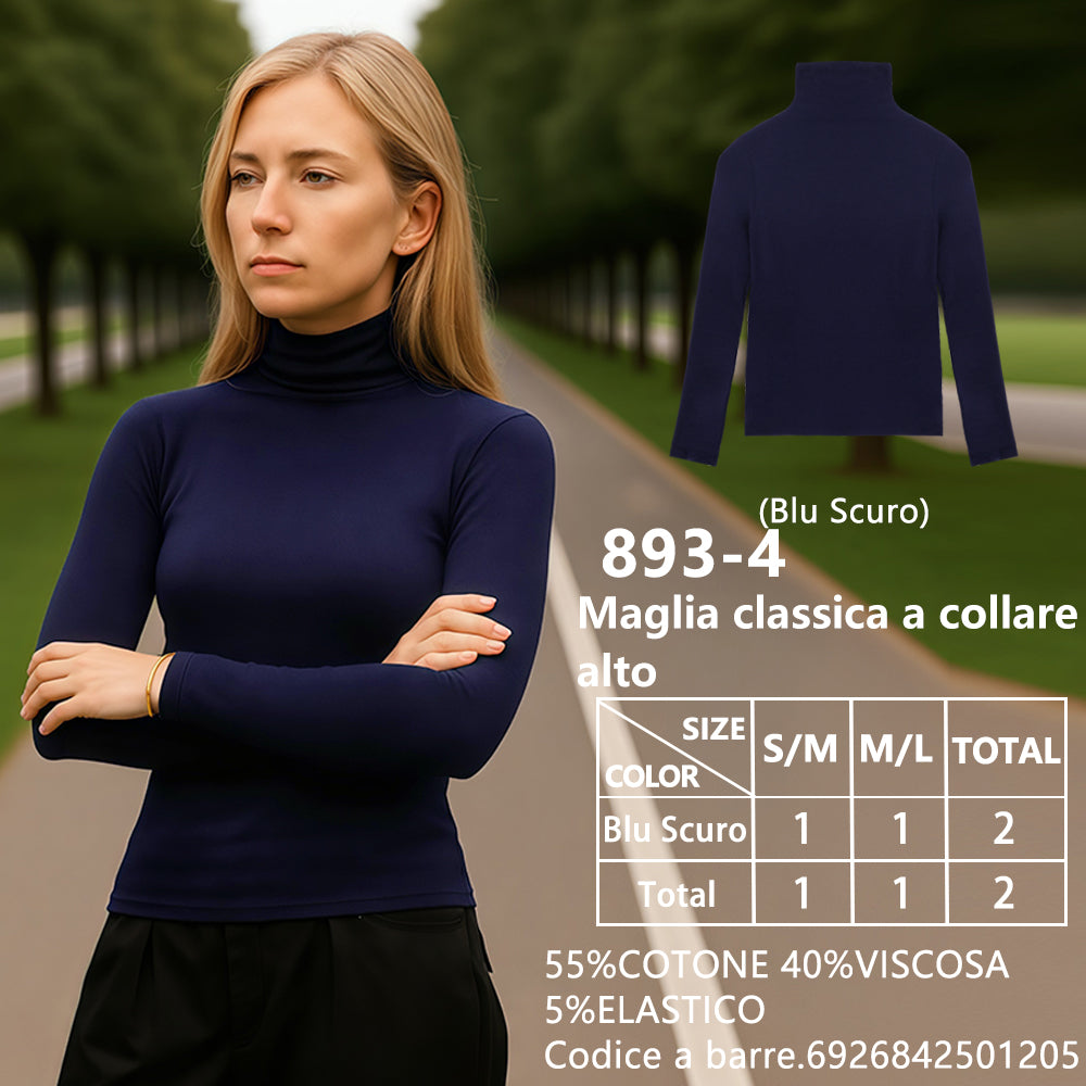 Maglia Collo Alto a Costine Blu Navy