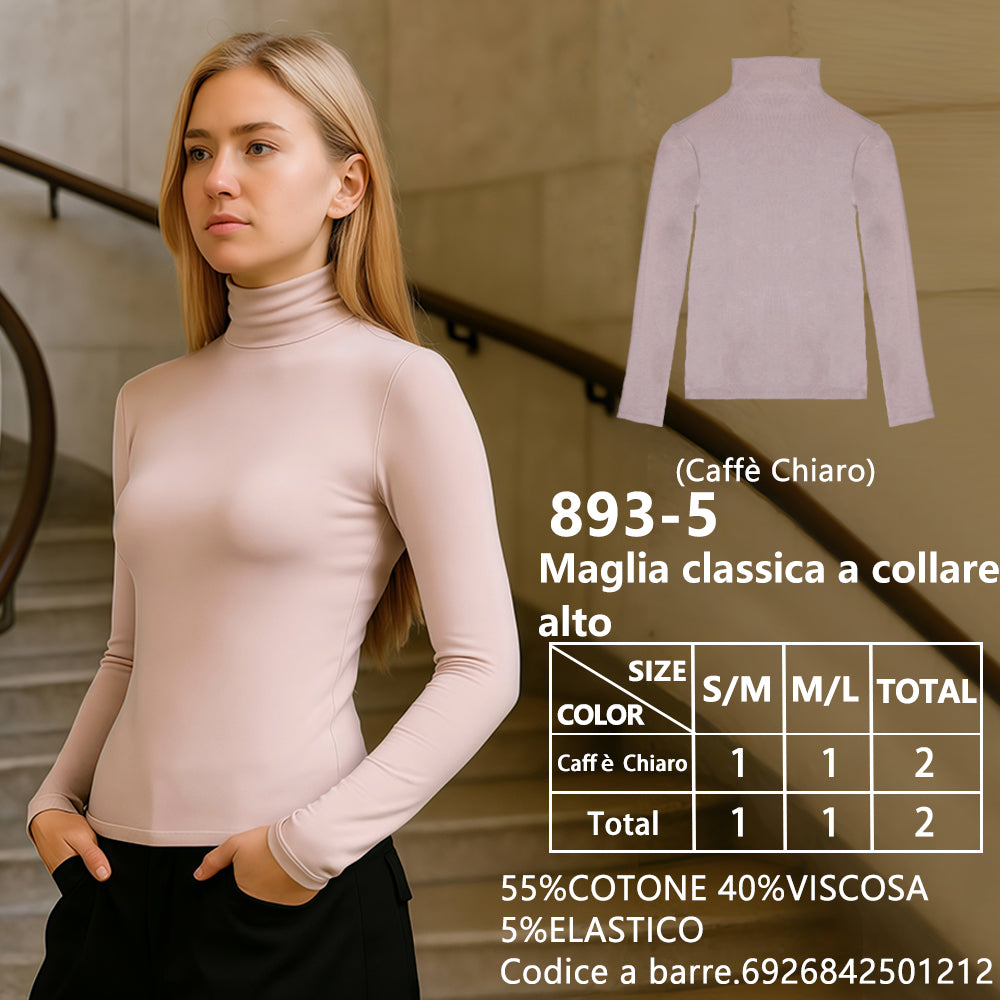 Maglia Collo Alto a Costine caffe chiaro