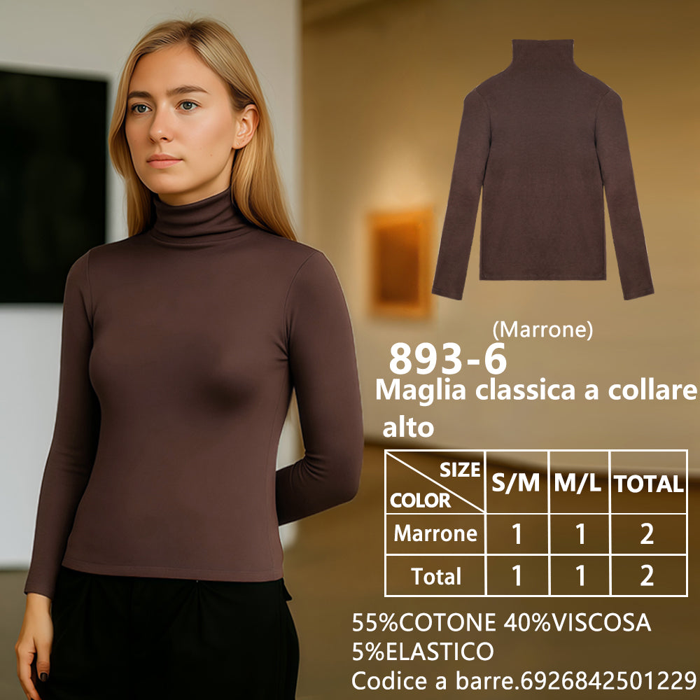 Maglia Collo Alto a Costine Marrone