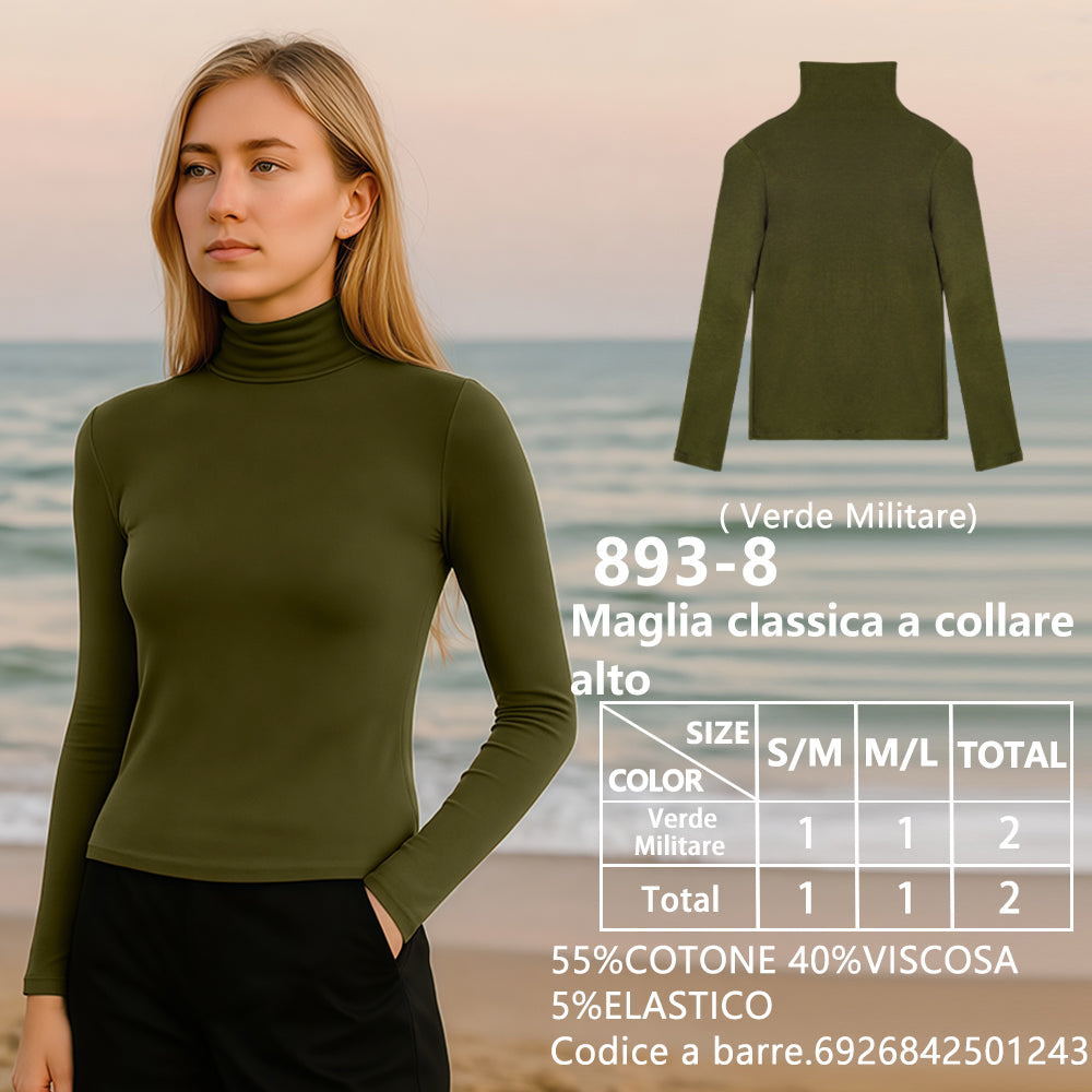 Maglia Collo Alto a Costine Verde