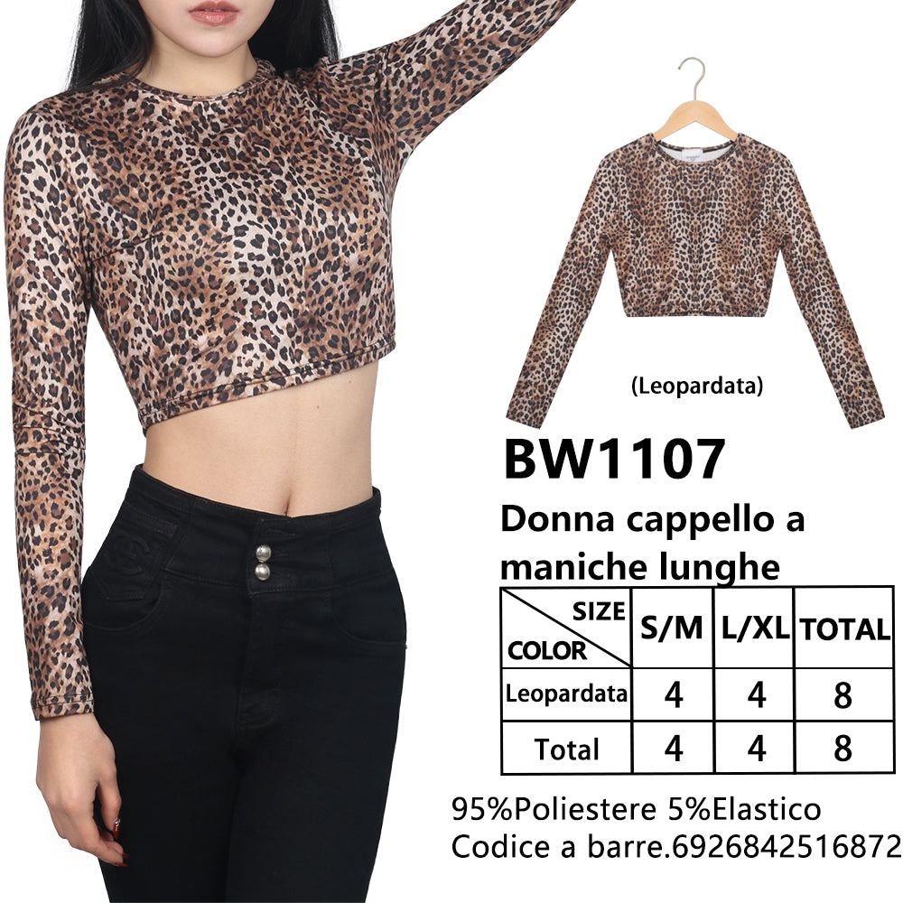 Maglia Manica Lunga Girocollo Animalier da Donna