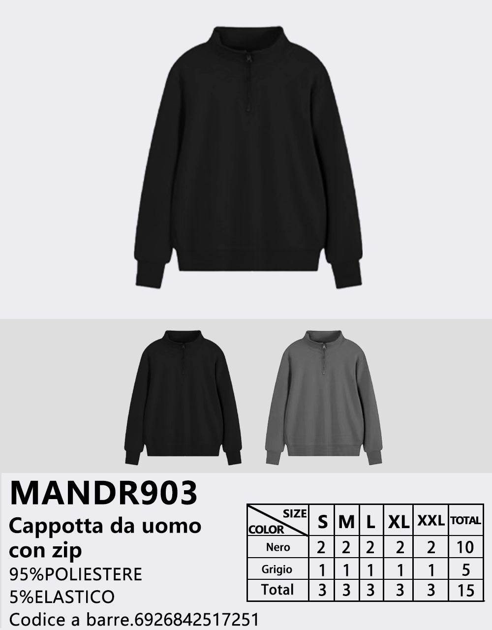Felpa Collo Alto con Zip da Uomo