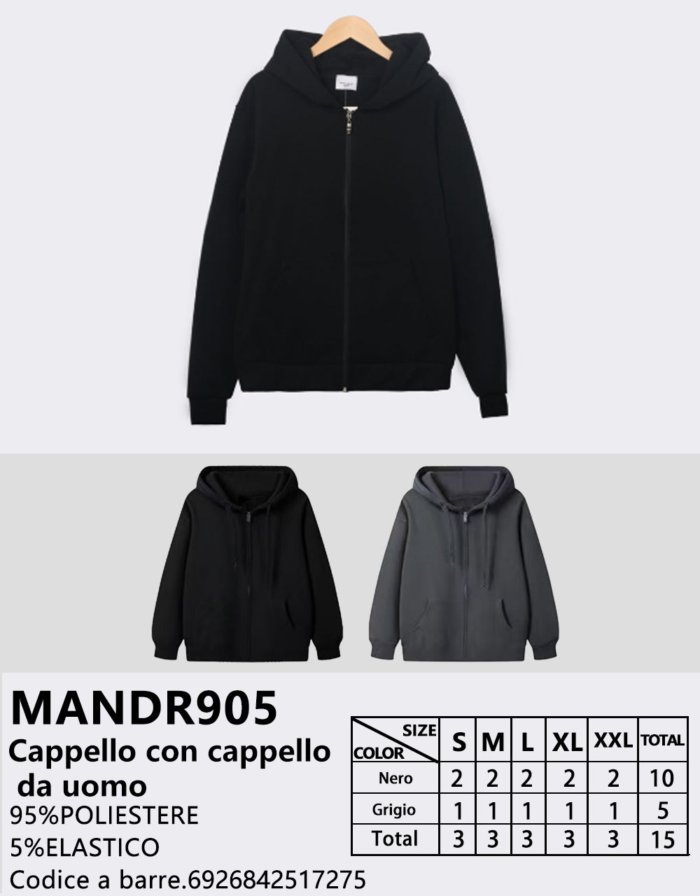 Cardigan in Tessuto Termico con Zip da Uomo