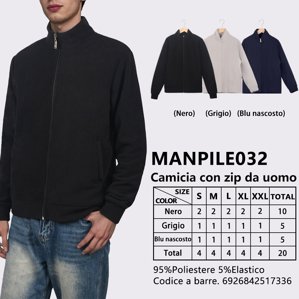 Cardigan in Pile Collo Alto con Zip da Uomo