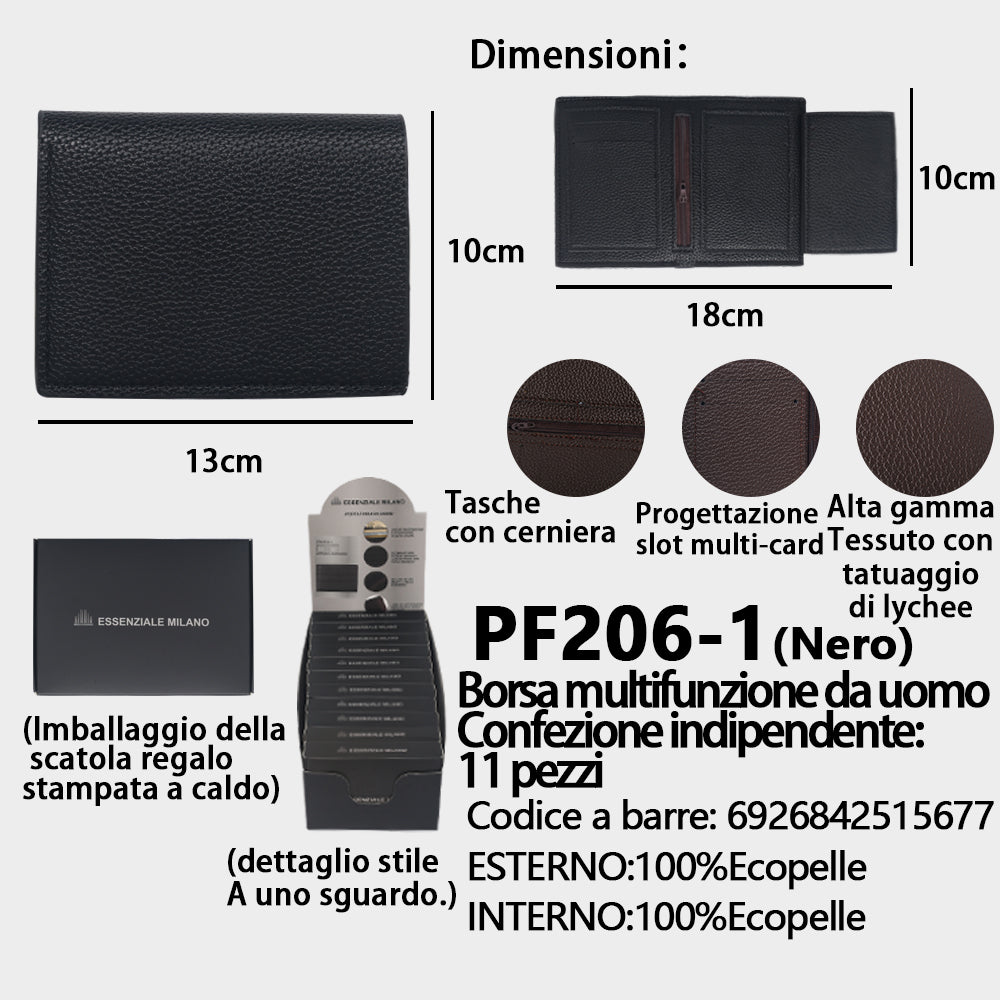 Portafoglio Multifunzione da Uomo Nero