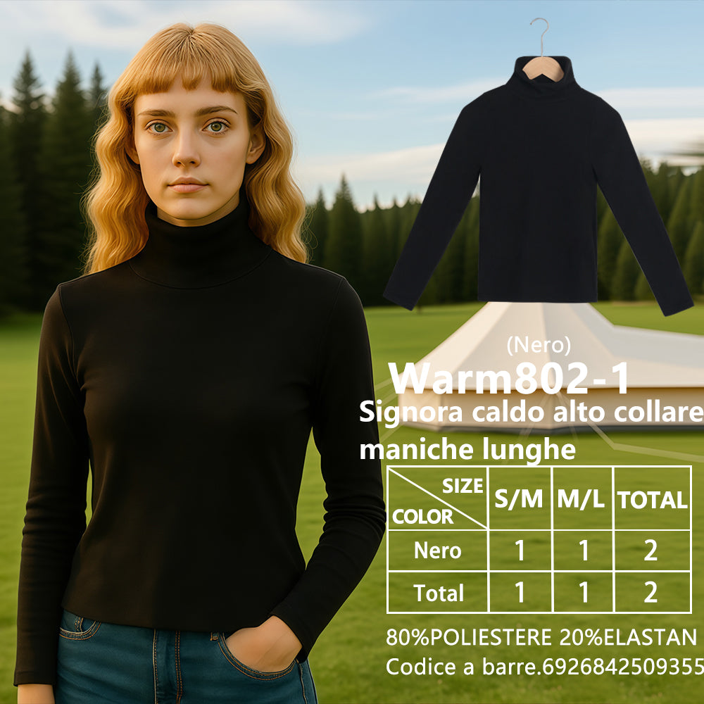 Maglia Manica Lunga Collo Alto da Donna Nero