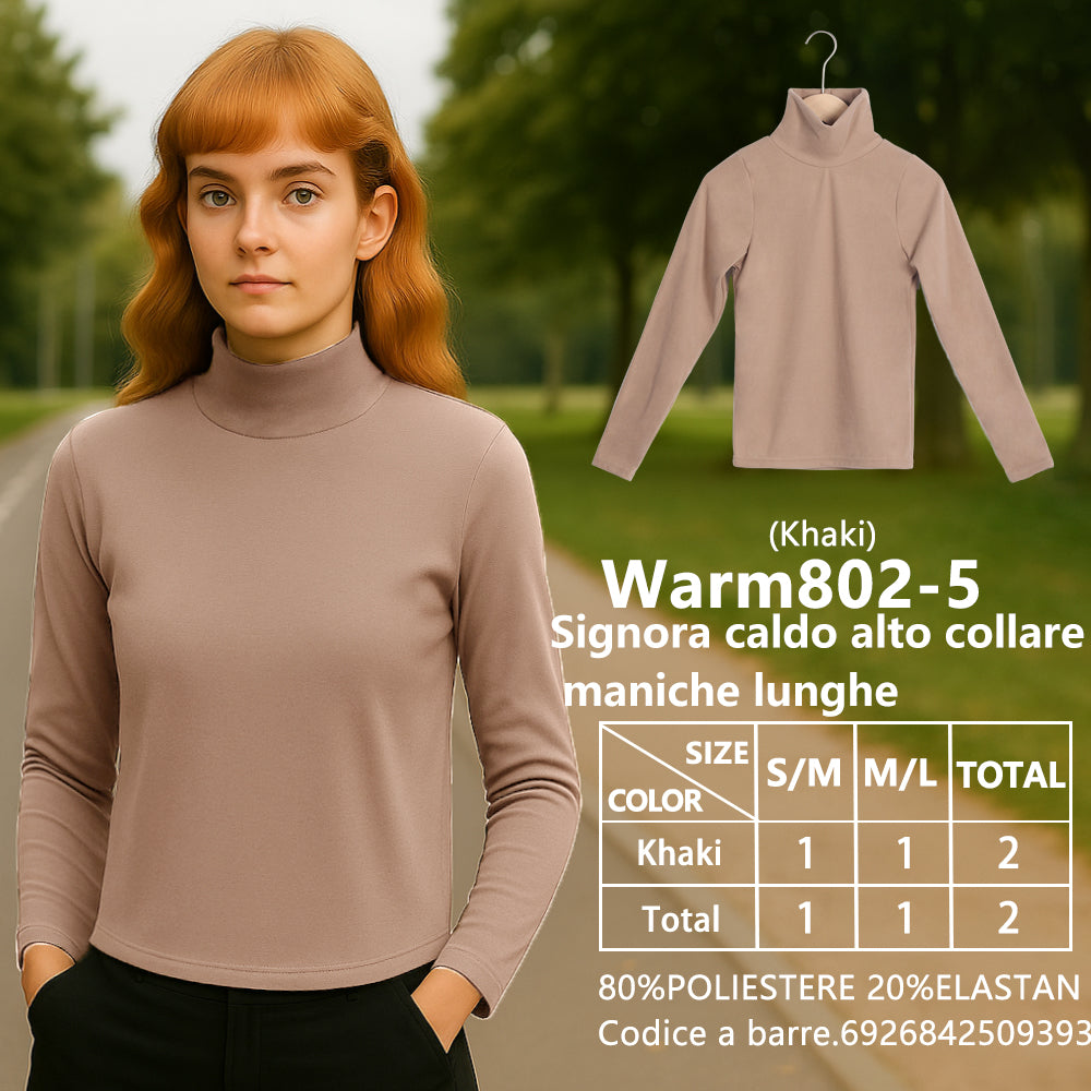 Maglia Manica Lunga Collo Alto da Donna Kaki