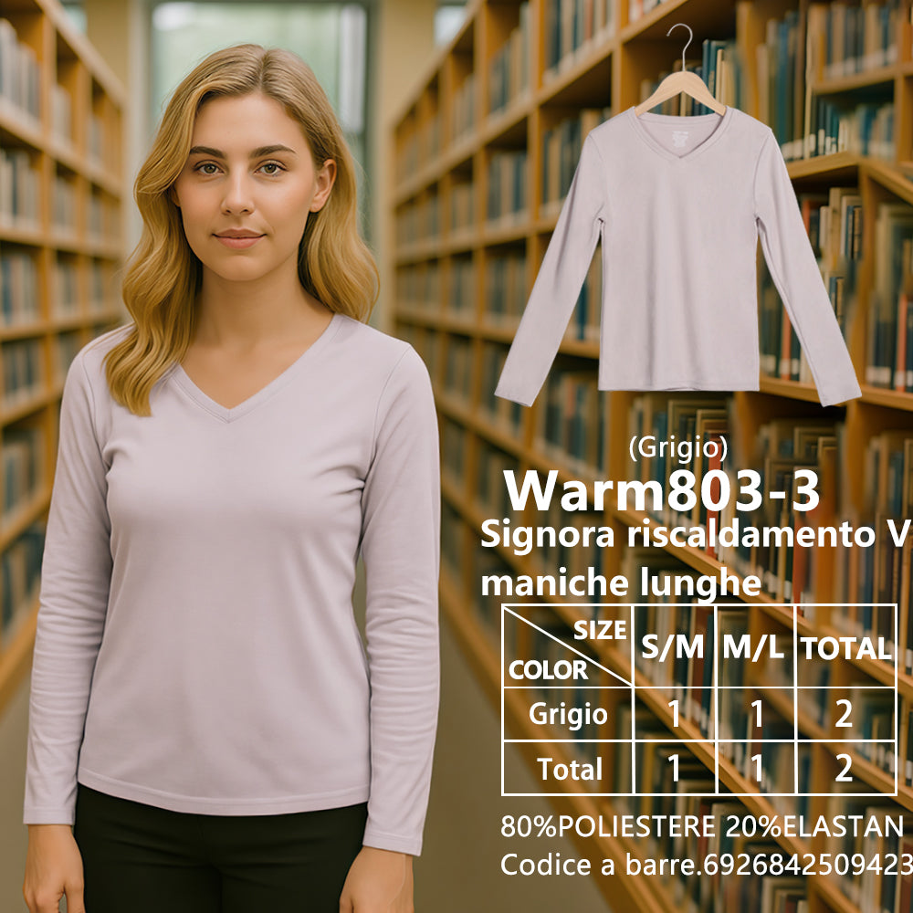 Maglia Manica Lunga Scollo a V da Donna Grigio