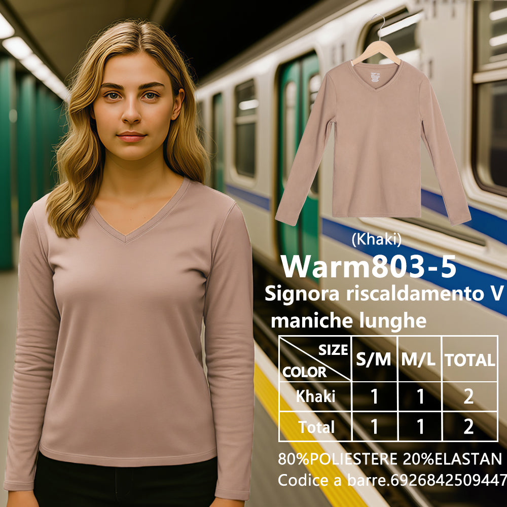 Maglia Manica Lunga Scollo a V da Donna Kaki