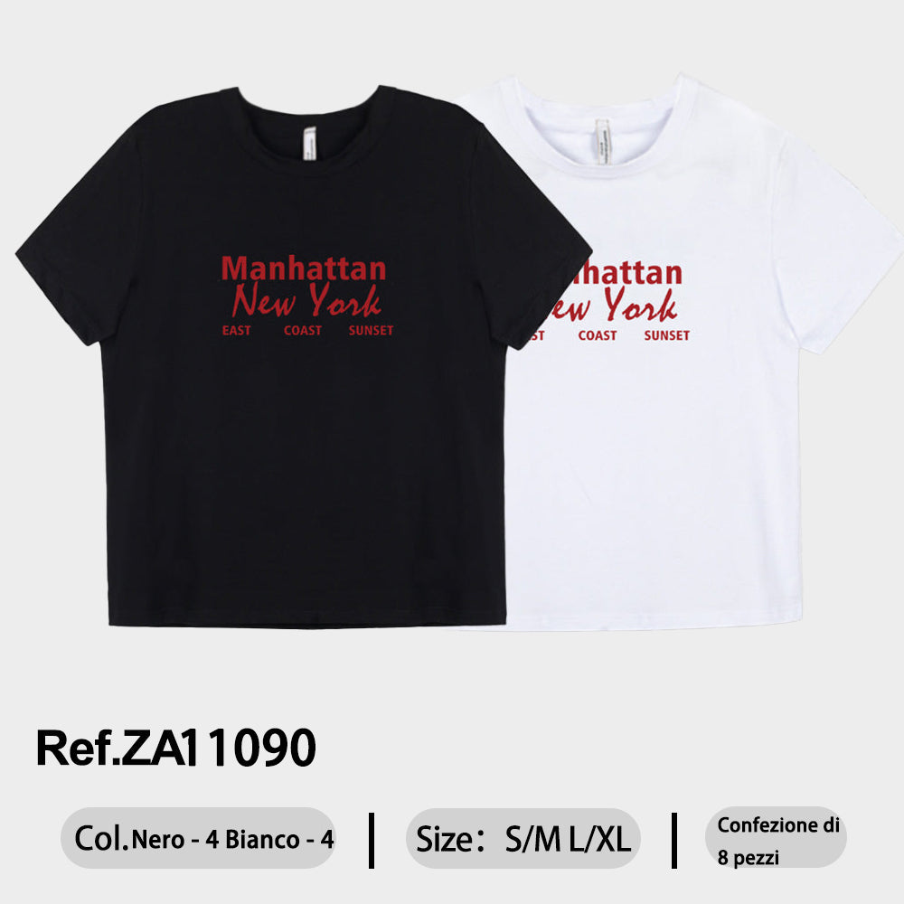 in Cotone Elasticizzato in Cotone a Stampa Lettere Oversize