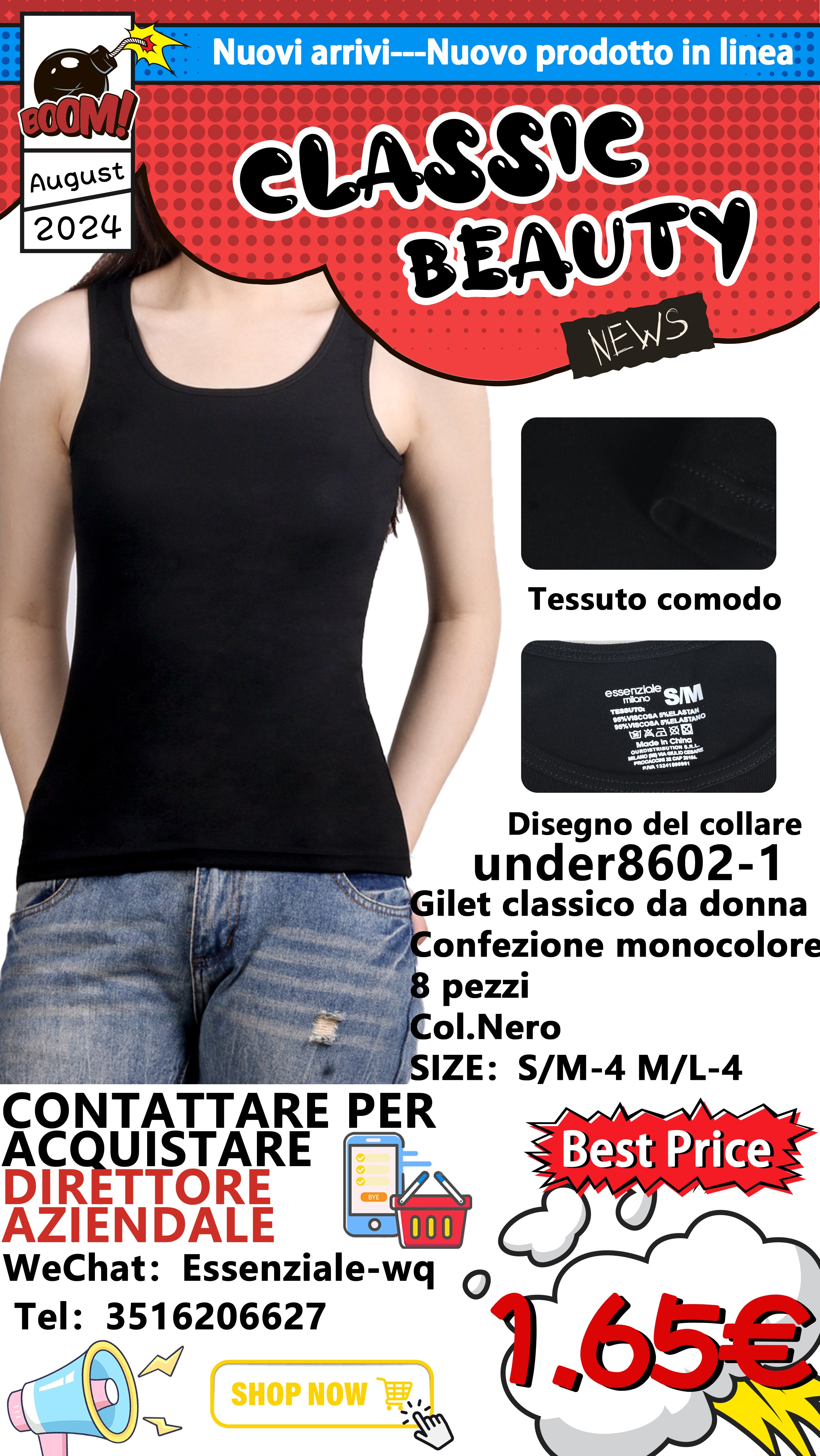 Canottiera a Costine Nero