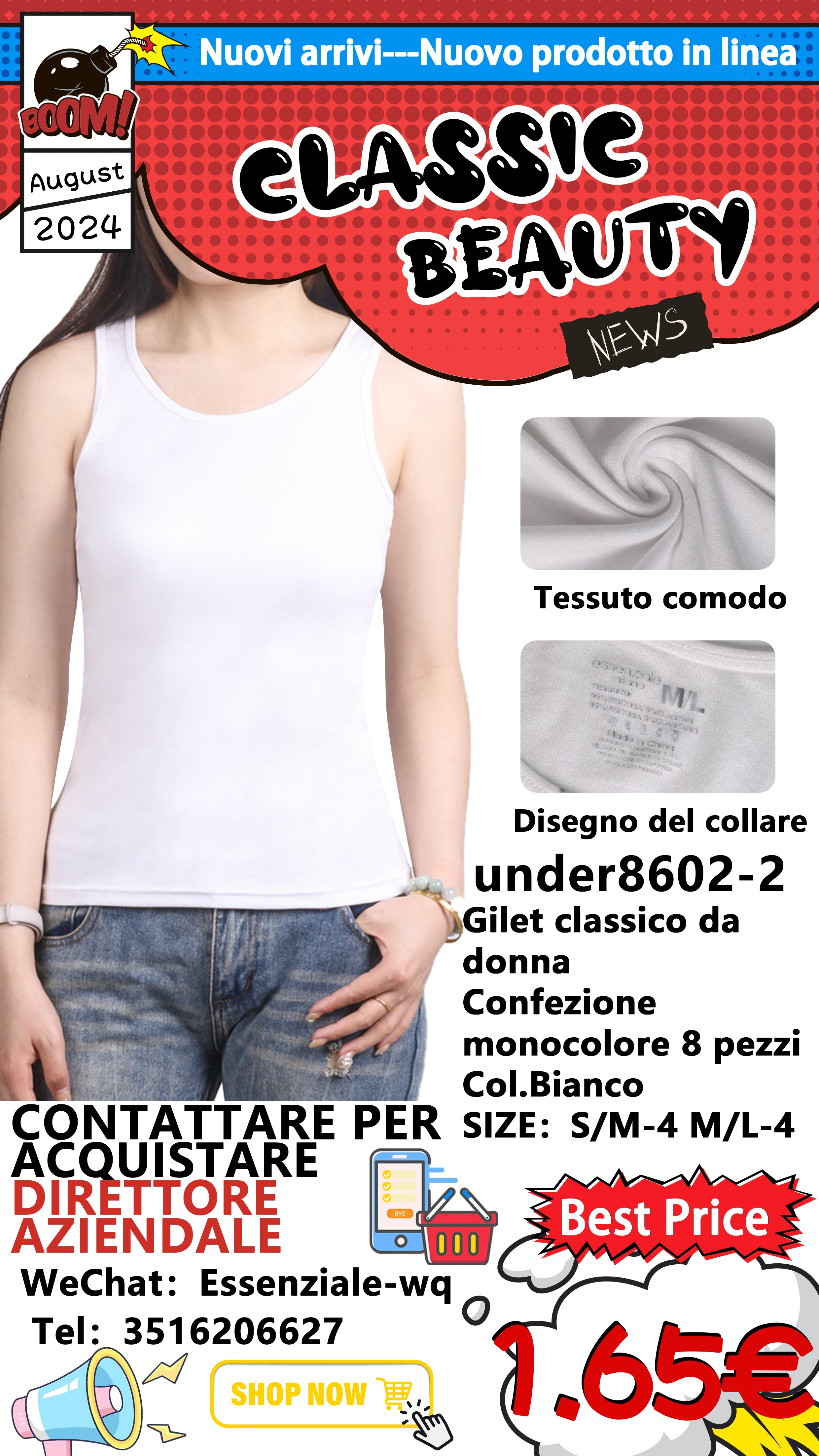 Canottiera a Costine Bianco