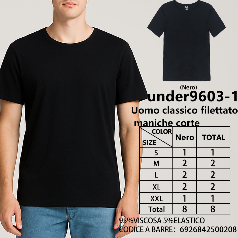 T-Shirt a Maniche Corte a Costine da Uomo Nero