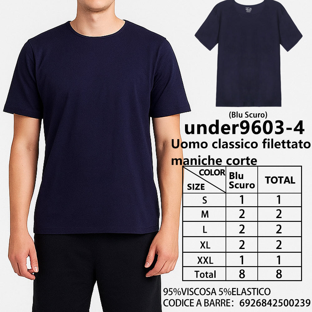 T-Shirt a Maniche Corte a Costine da Uomo Blu