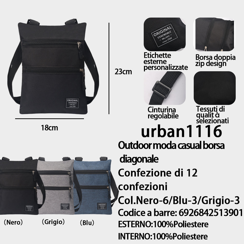 Borsa a Tracolla Outdoor Nero/Blu/Grigio - (Colori Assortiti) (23×18 Cm)