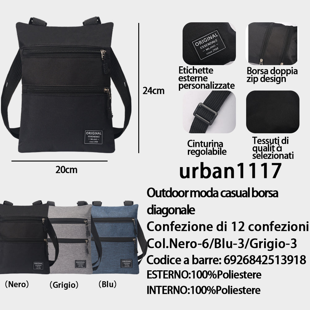 Borsa a Tracolla Outdoor Nero/Blu/Grigio - (Colori Assortiti) (24×20 Cm)
