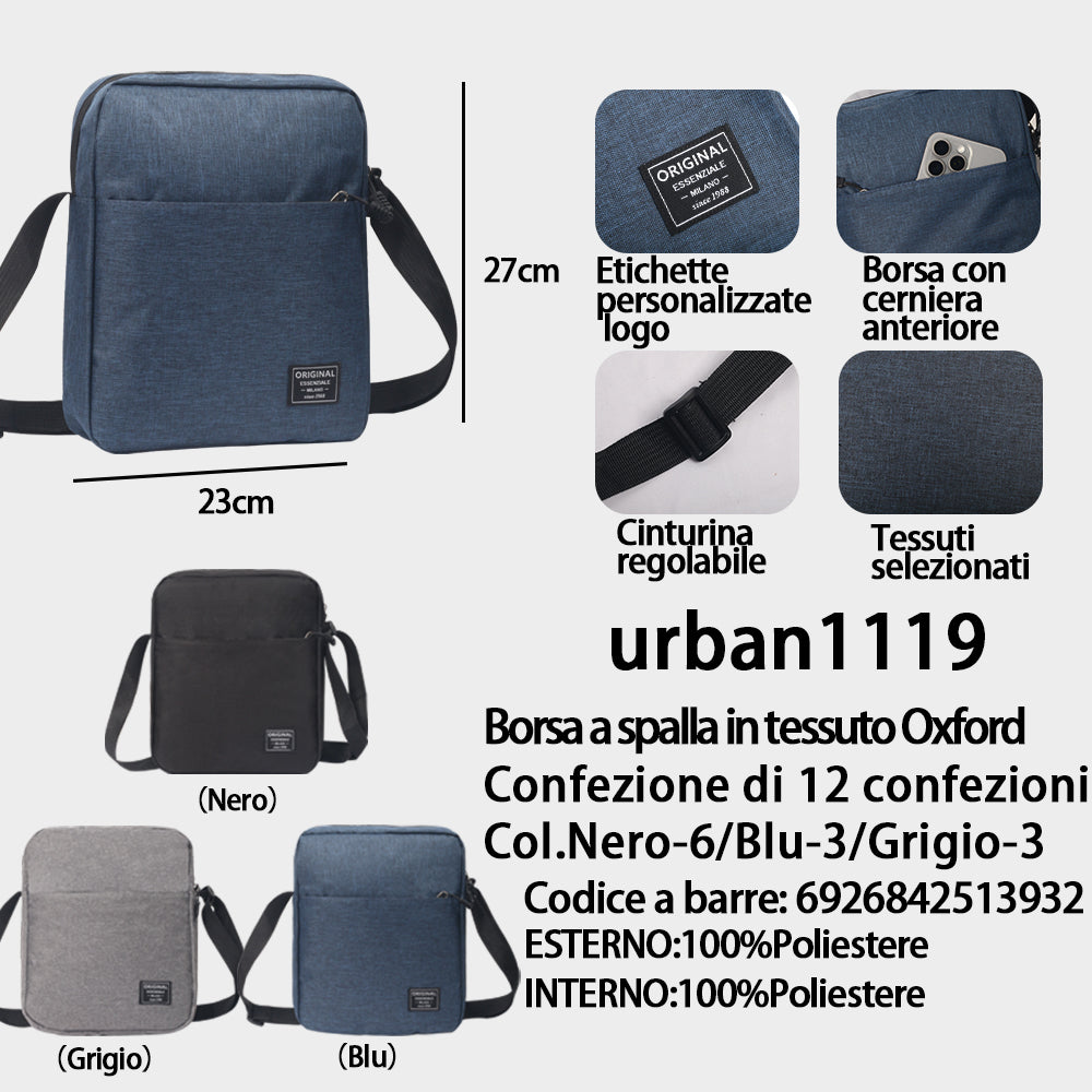 Borsa a Spalla in Tessuto Oxford Nero/Blu/Grigio - (Colori Assortiti) (27×23 Cm)