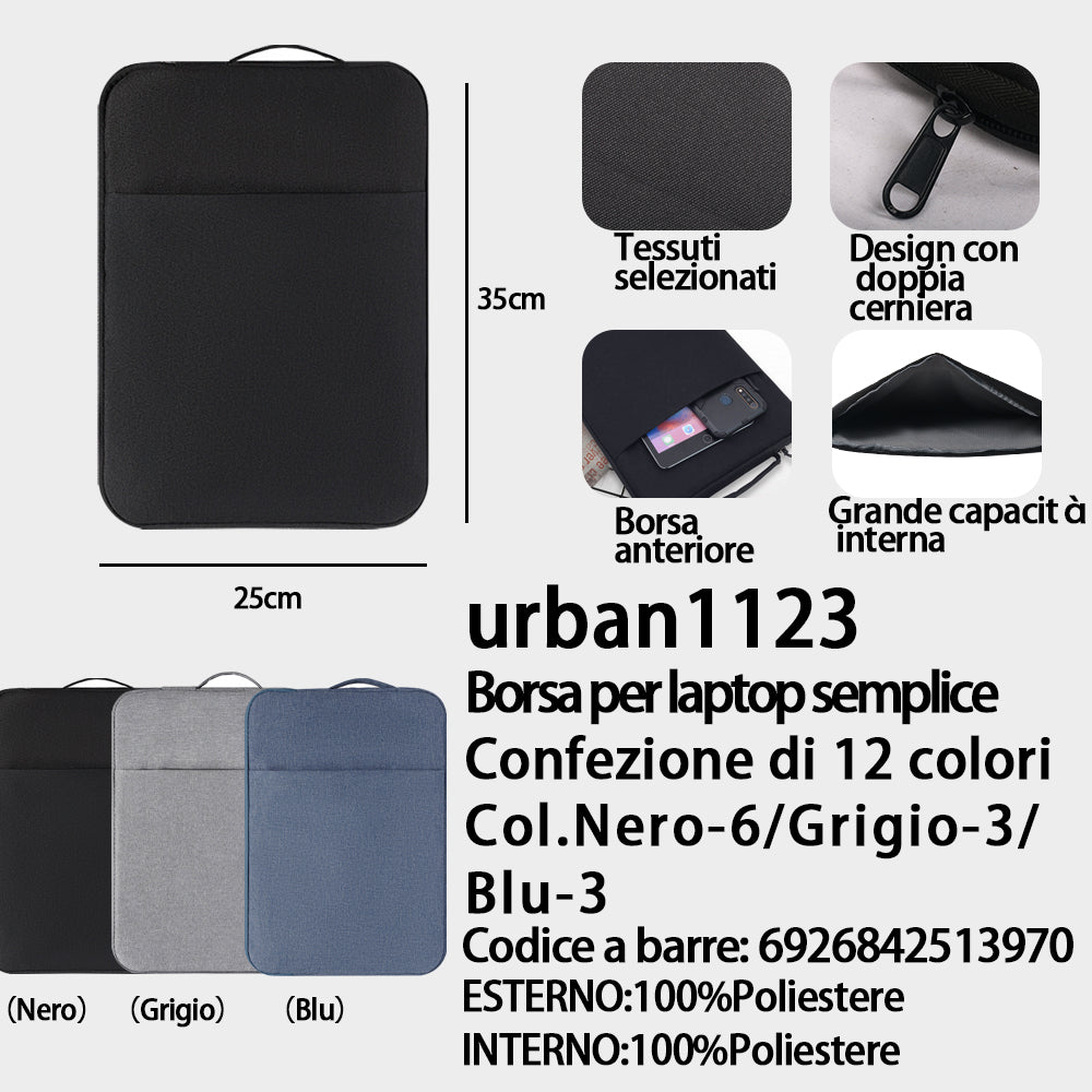 Borsa per Laptop Nero/Blu/Grigio - (Colori Assortiti) (35×15.5 Cm)