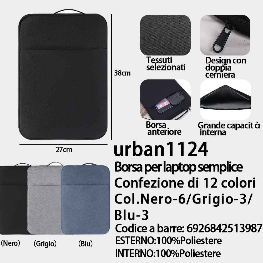 Borsa per Laptop Nero/Blu/Grigio - (Colori Assortiti) (35×15.5 Cm)