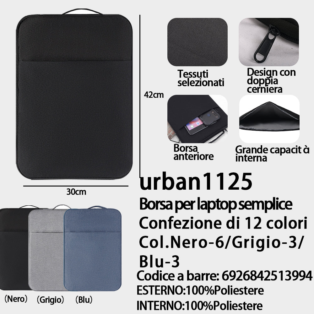 Borsa per Laptop Nero/Blu/Grigio - (Colori Assortiti) (35×15.5 Cm)