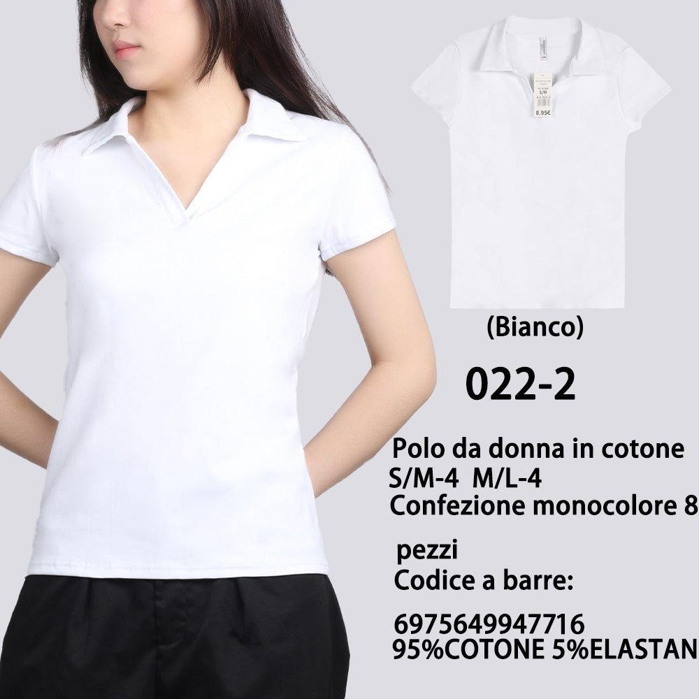 Polo in Cotone Pettinato in Cotone Elasticità Elevata da Donna Bianco