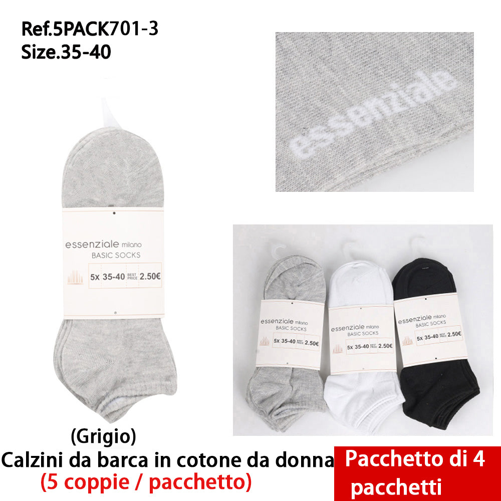 Calzini Invisibili da Donna Grigio - Confezione 5 Pz