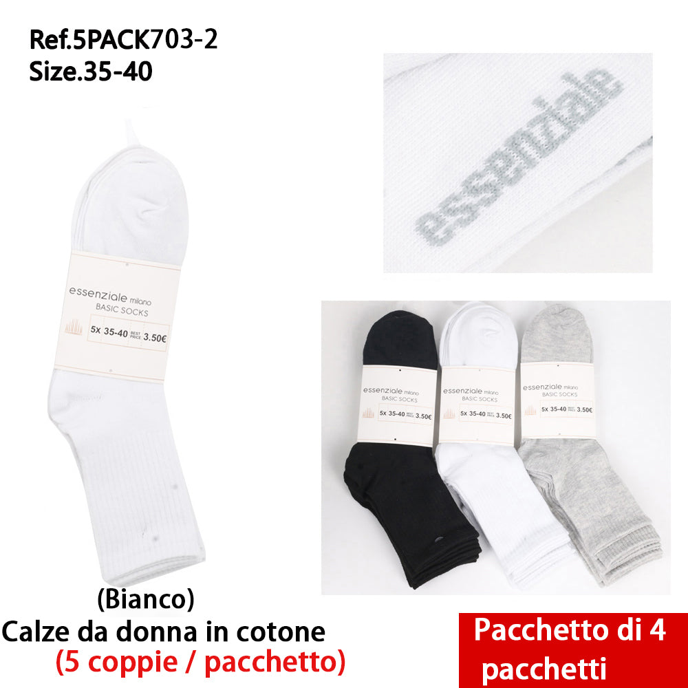 Calze Lunghe da Donna Bianco - Confezione 5 Pz