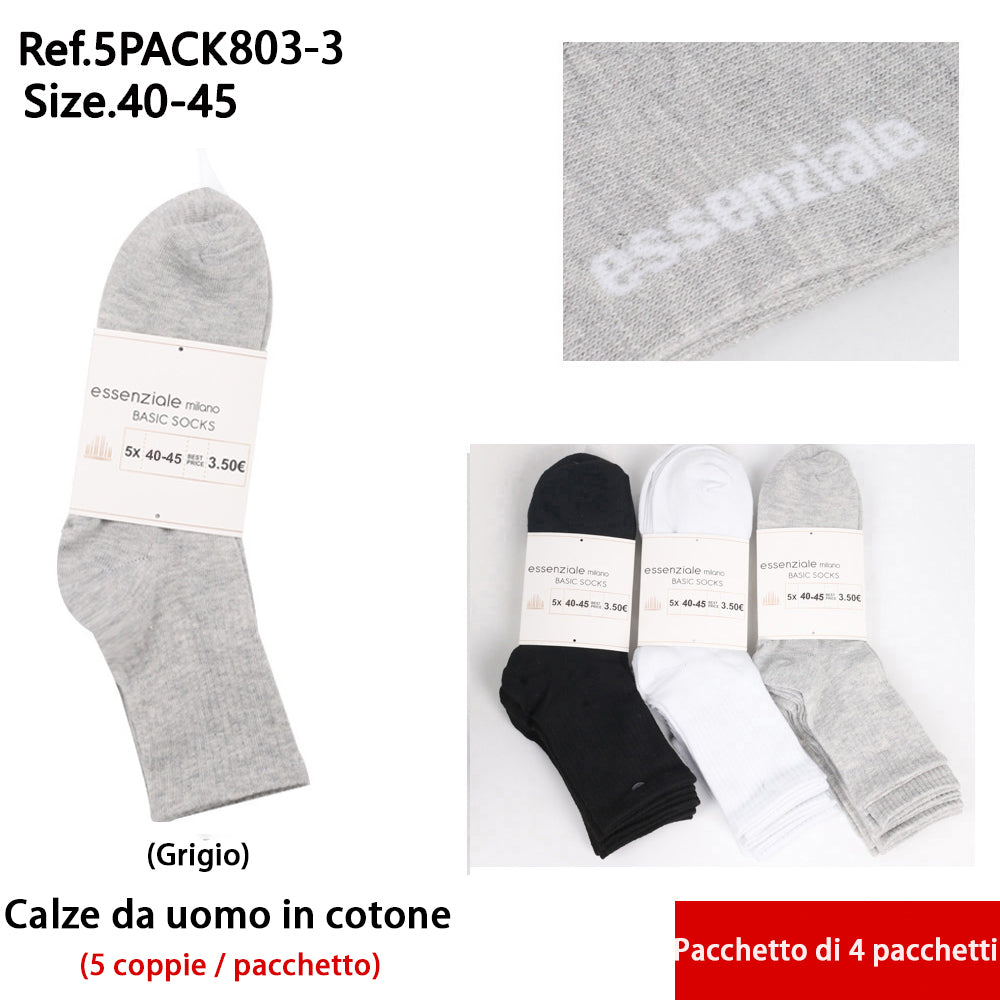 Calze Lunghe da Uomo Grigio - Confezione 5 Pz