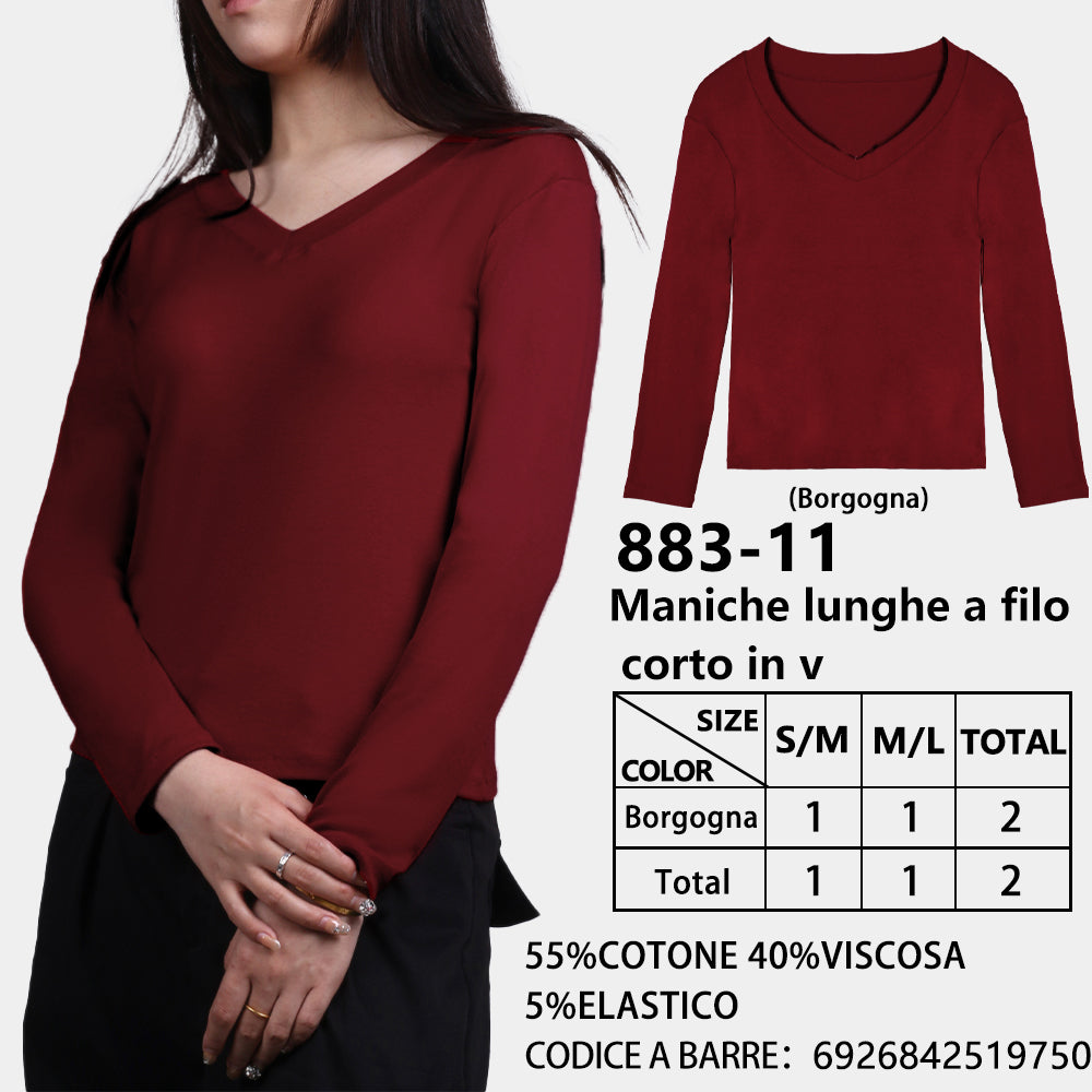 Maglia Manica Lunga Slim Corto a Costine Rosso