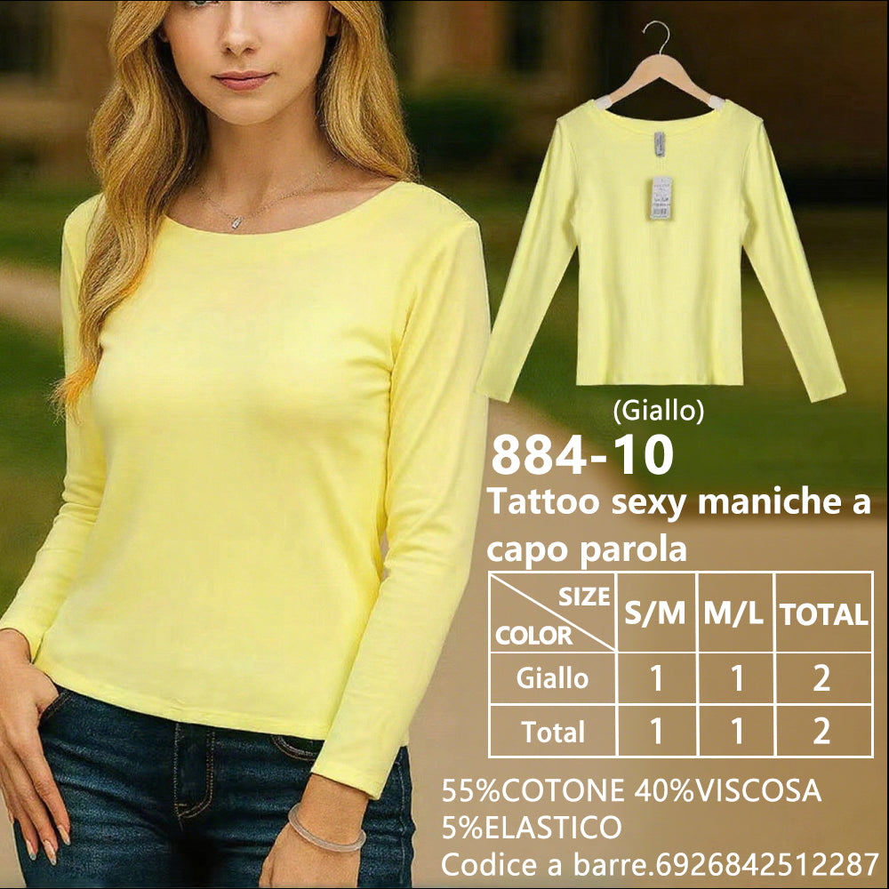 Maglia Manica Lunga Scollo a Barca Slim a Costine Giallo