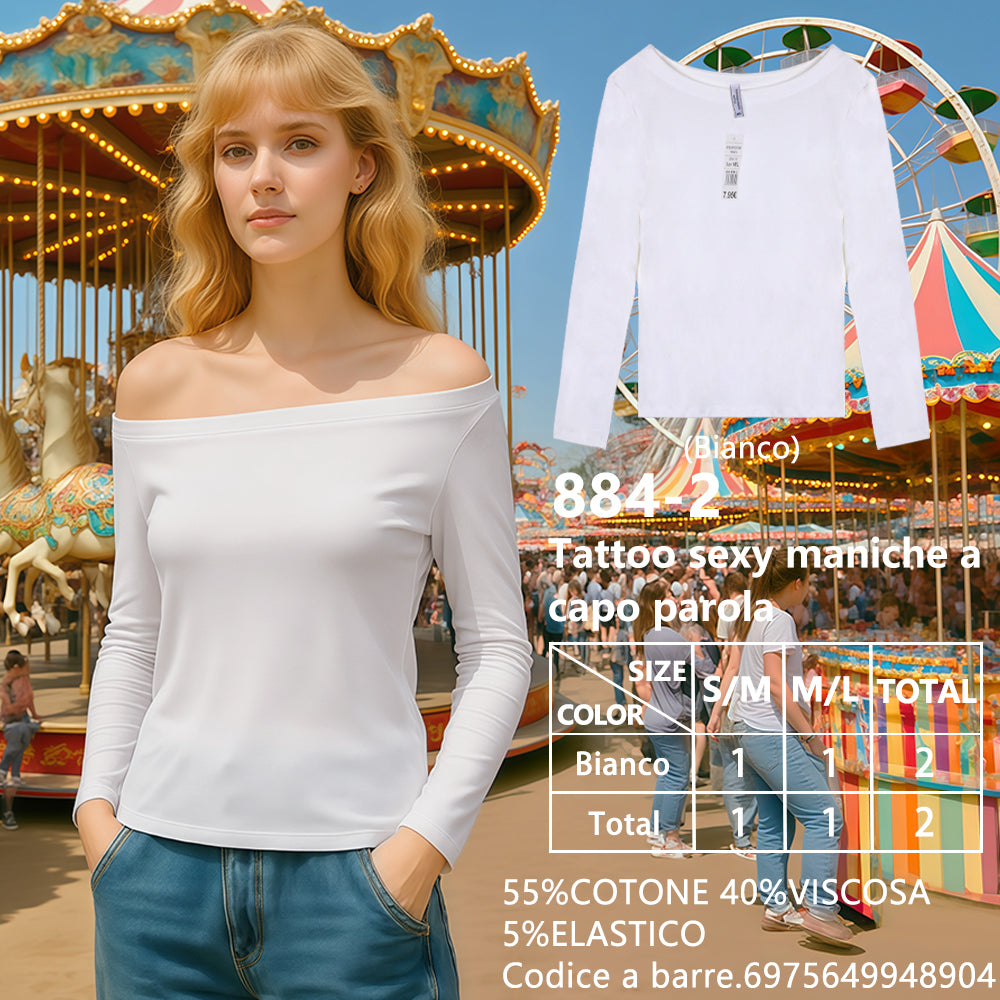 Maglia Manica Lunga Scollo a Barca Slim a Costine Bianco