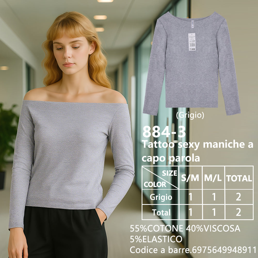 Maglia Manica Lunga Scollo a Barca Slim a Costine Grigio