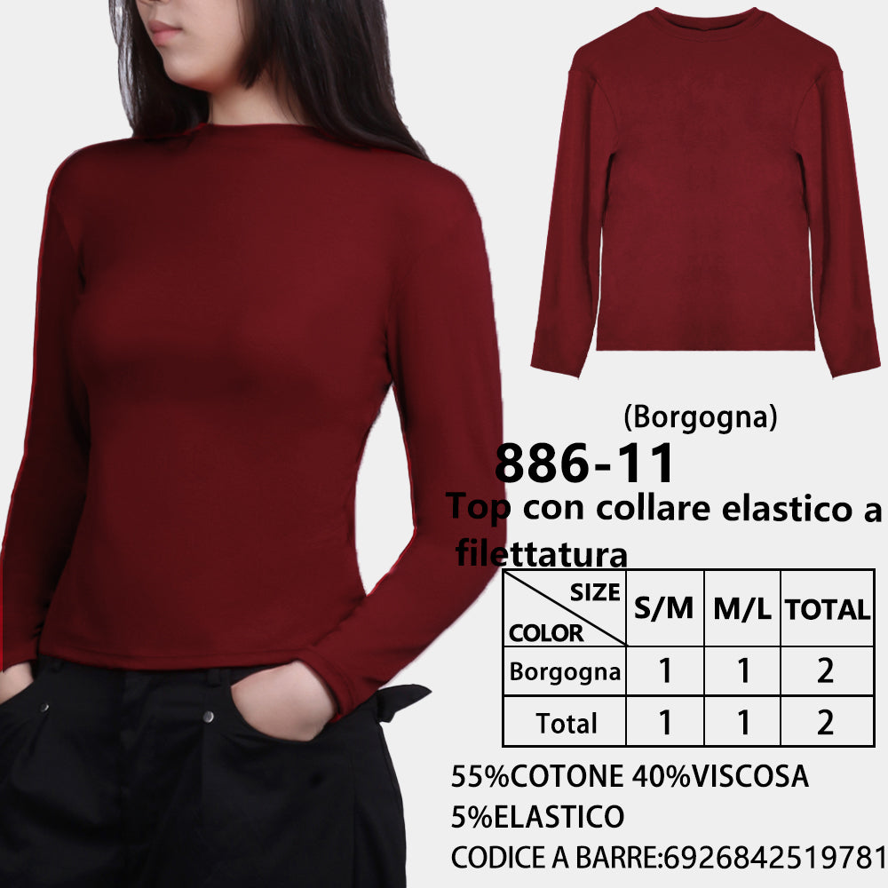 Maglia Slim Collo Alto a Costine Rosso
