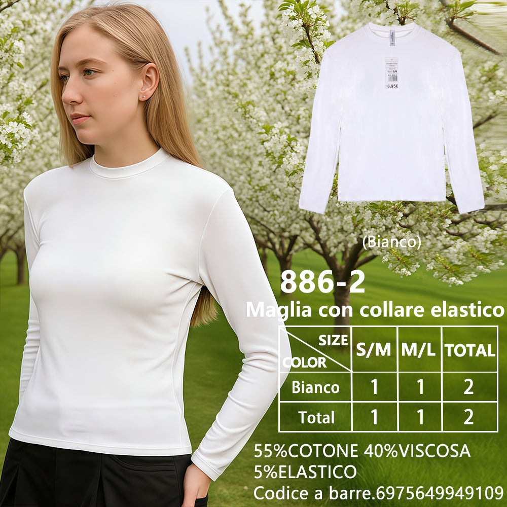 Maglia Slim Collo Alto a Costine Bianco