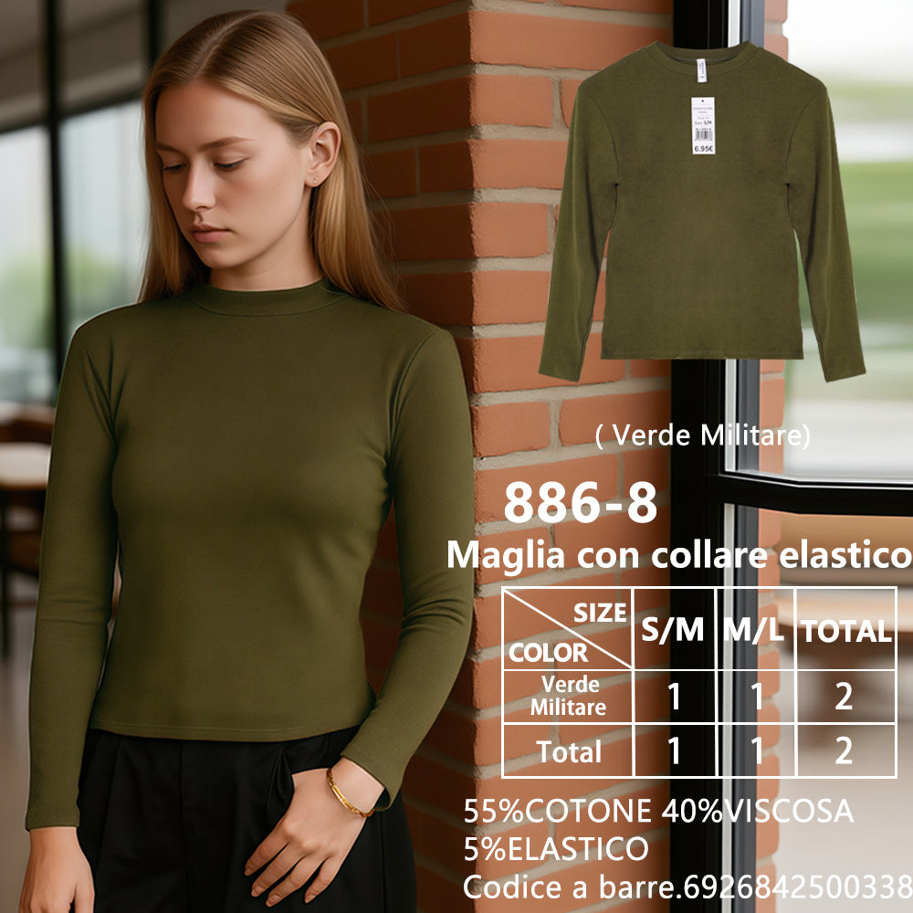 Maglia Slim Collo Alto a Costine Verde