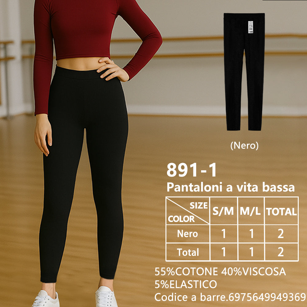 Pantaloni a Vita Bassa a Costine Nero