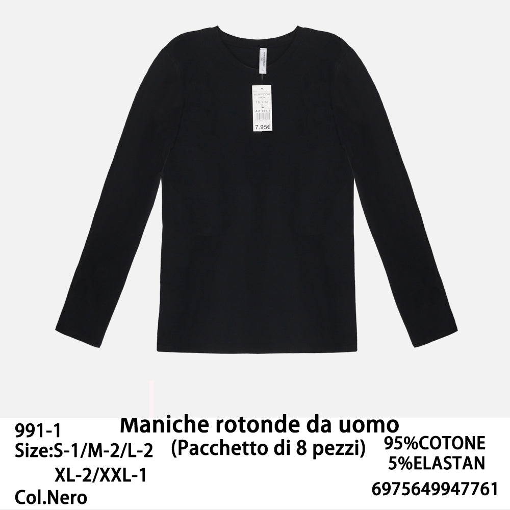 Maglia Manica Lunga Girocollo da Uomo Nero