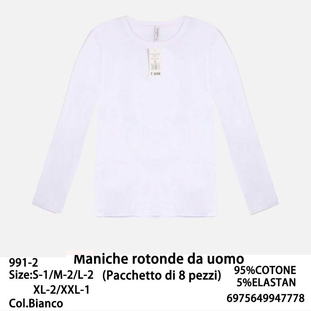 Maglia Manica Lunga Girocollo da Uomo Bianco