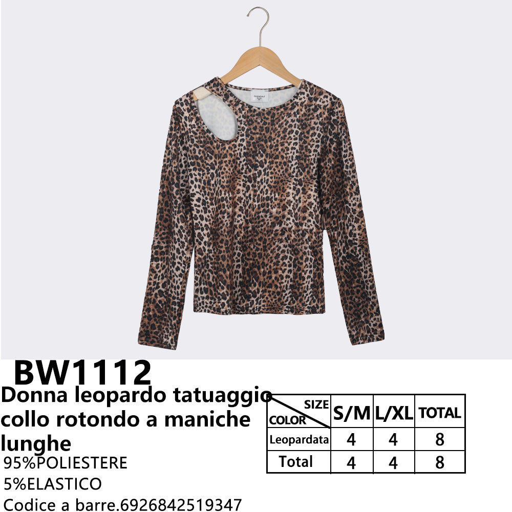 Maglia Manica Lunga Girocollo Animalier da Donna